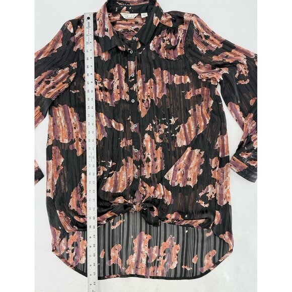 Caffe Marrakesh Black Striped Chiffon Button Tie Front Blouse Size M Preppy - Picture 10 of 11